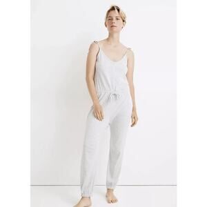 Madewell Gray Knit Pointelle Tie-Strap Jumpsuit Size Small